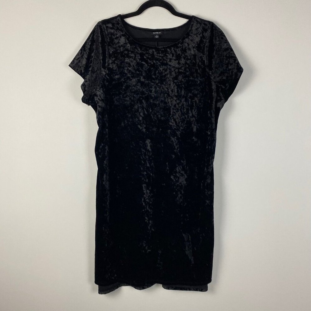 Torrid Crushed Velvet T-Shirt Dress Black 1X Short Sleeve
